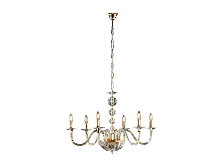 Żyrandol Ruben Gold z przezroczystego szkła i kryształków 6 lamp 116 Ø77 BL267-6-OR