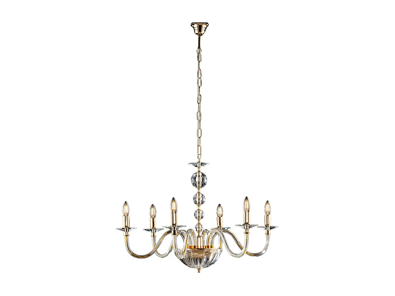 Ruben Lampadario in oro con vetro trasparente e strass 6 luci 116 Ø77 BL267-6-OR