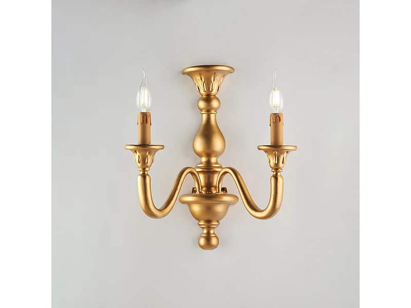 Lucca Antyczna złota drewniana lampa ścienna 2 światła .35 P.21 BL271-AP2-OR
