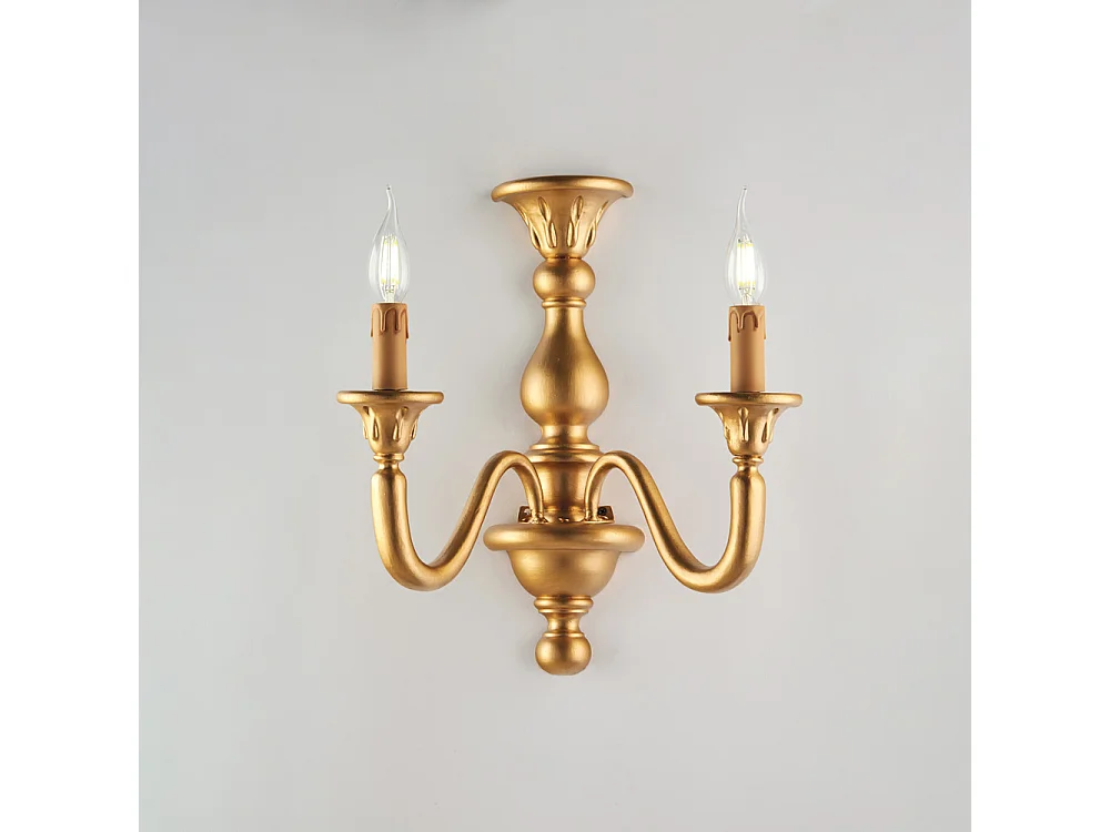 Lucca Antyczna złota drewniana lampa ścienna 2 światła .35 P.21 BL271-AP2-OR
