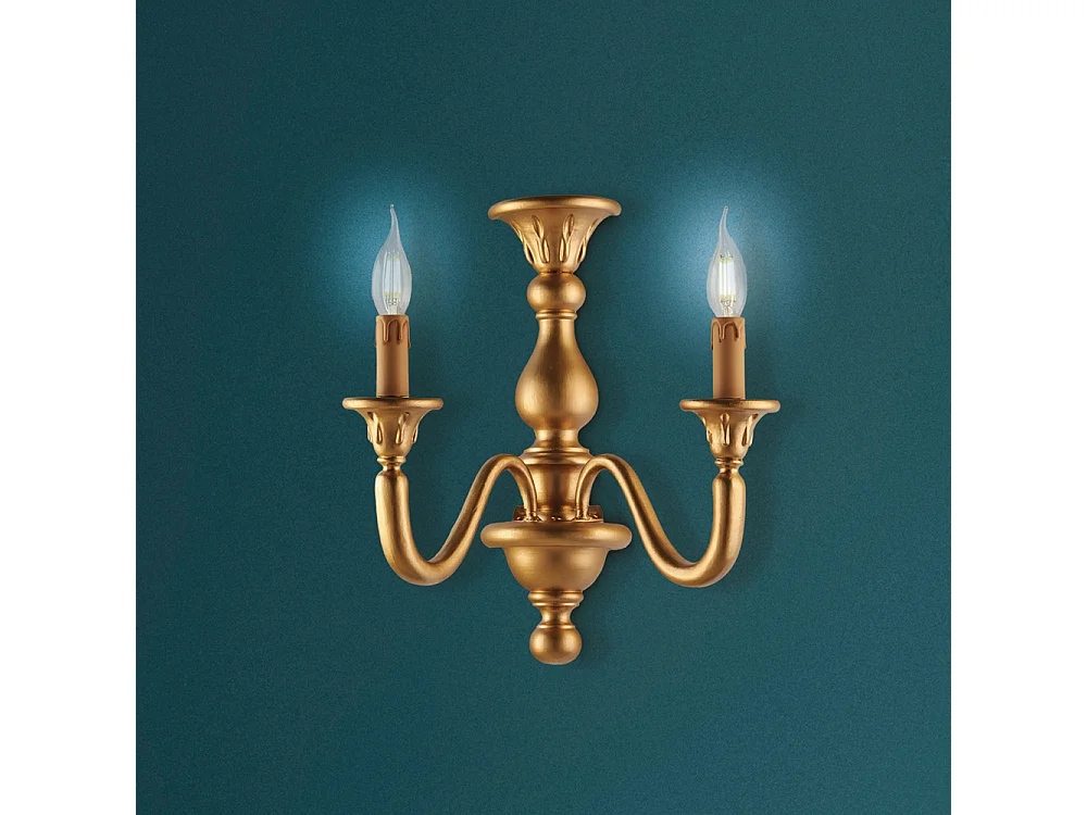 Lucca Antyczna złota drewniana lampa ścienna 2 światła .35 P.21 BL271-AP2-OR