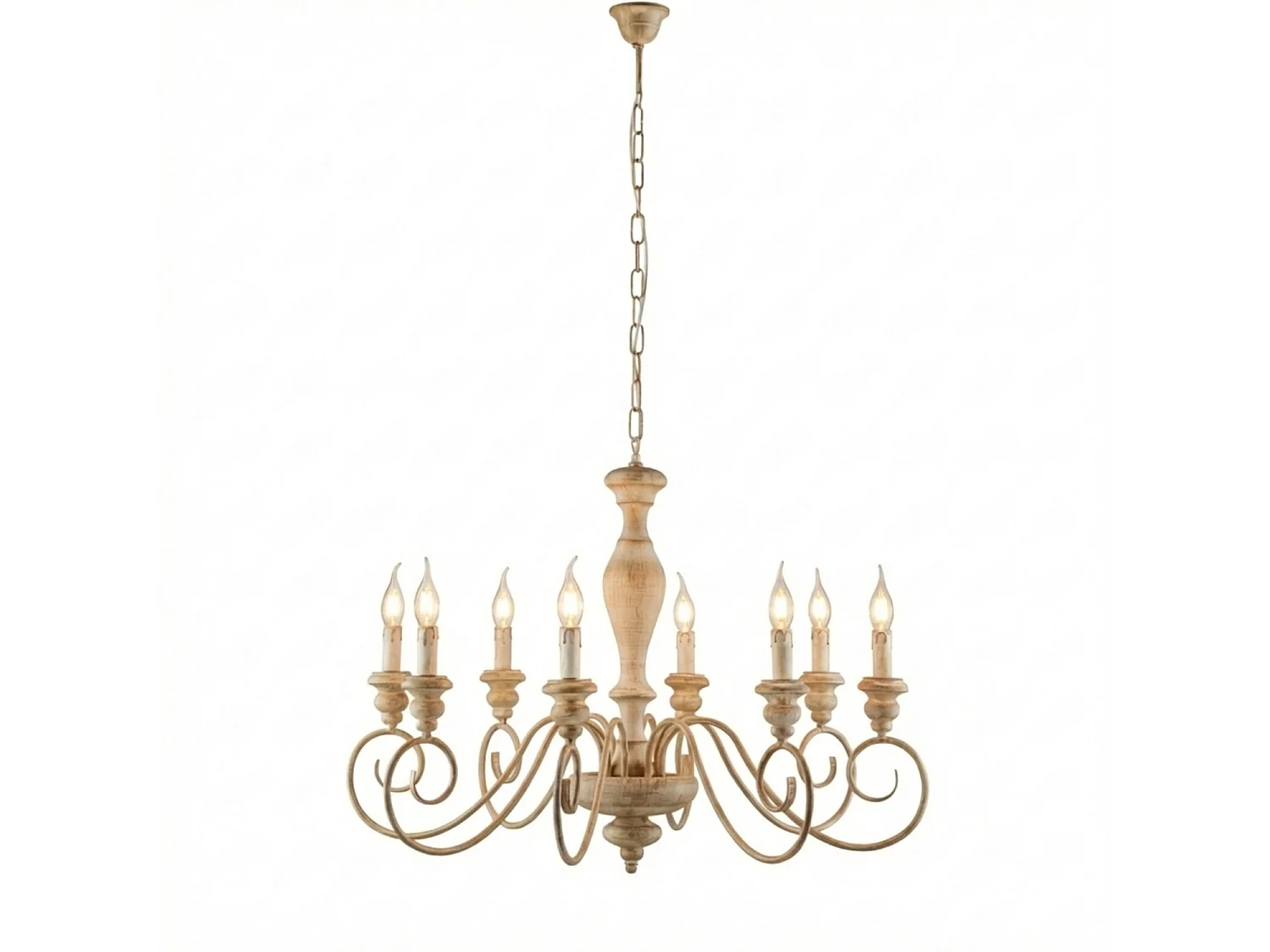 Cascina - Kronleuchter aus weißem und taubengrauem Holz und Eisen, 8 Lichter, 121 - Ø82 - BL265-8-BT