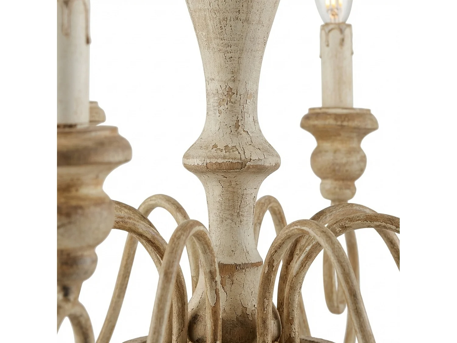 Cascina - Kronleuchter aus weißem und taubengrauem Holz und Eisen, 8 Lichter, 121 - Ø82 - BL265-8-BT