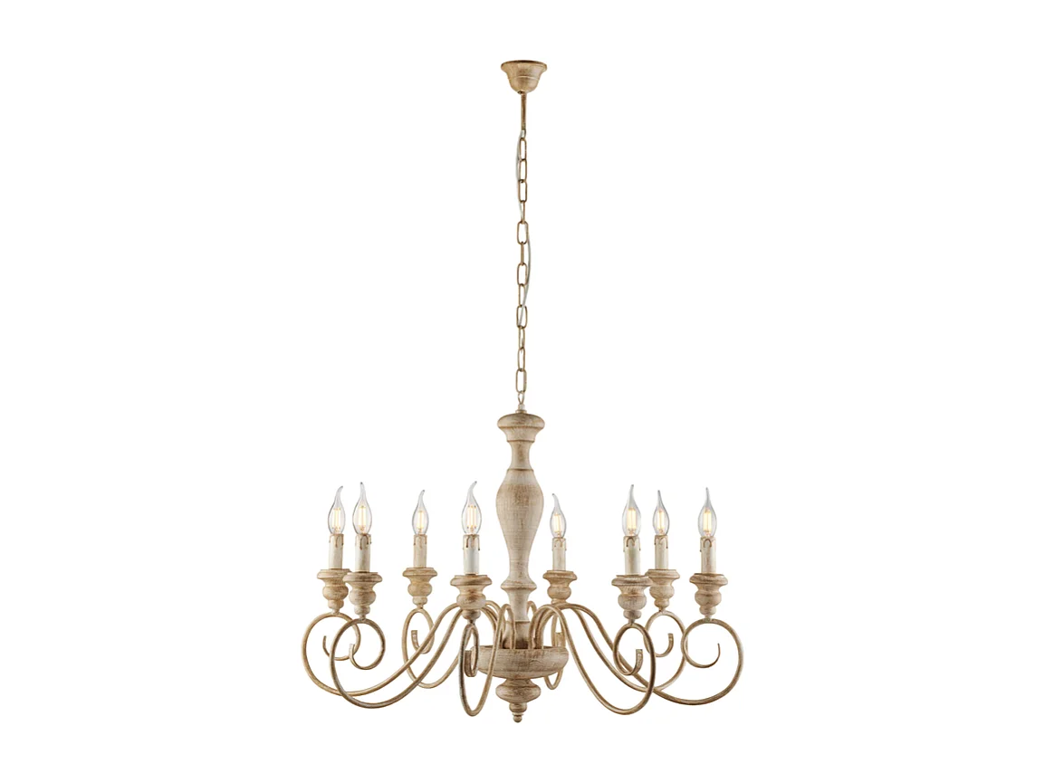 Cascina - Lustre de madeira e ferro branco e cinza pomba 8 luzes 121 - Ø82 - BL265-8-BT