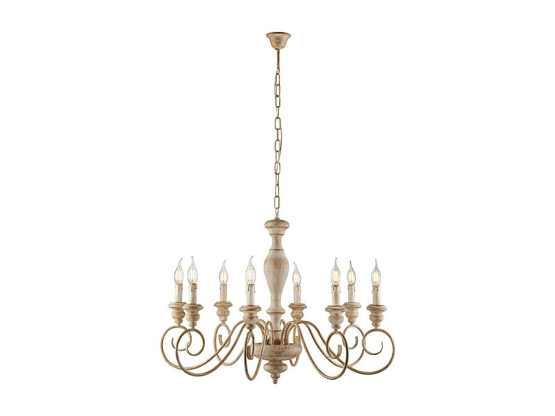 Cascina - Wit en duifgrijs hout en ijzer kroonluchter 8 lichts 121 - Ø82 - BL265-8-BT