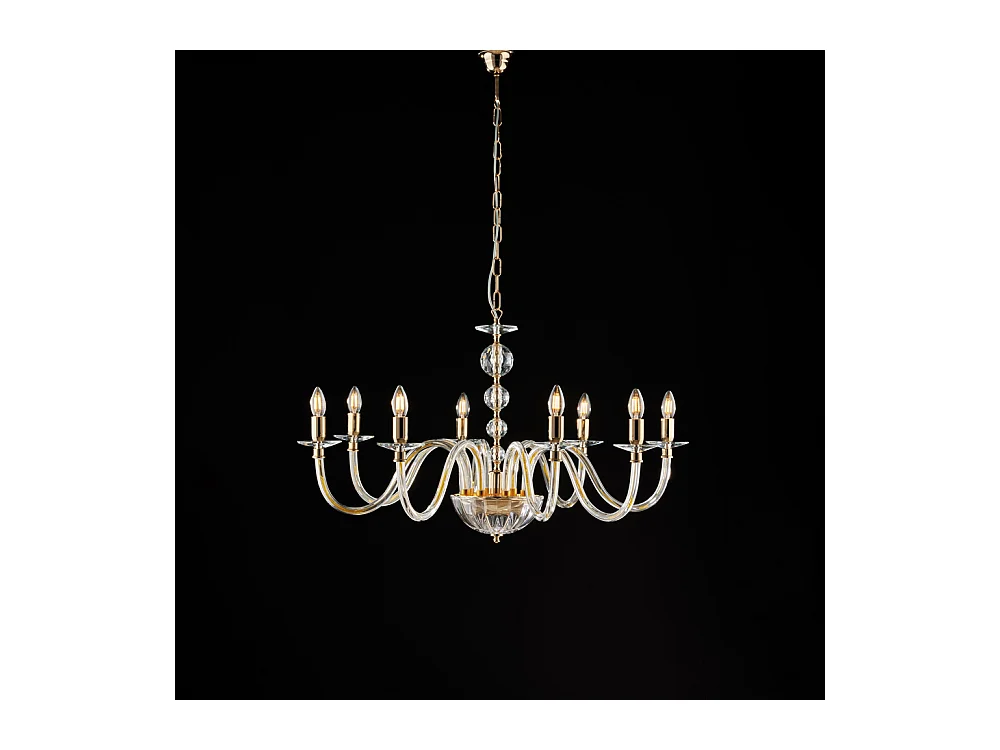 Ruben Lustre doré verre transparent et strass 8 lumières 116 d.96 BL267-8-OR