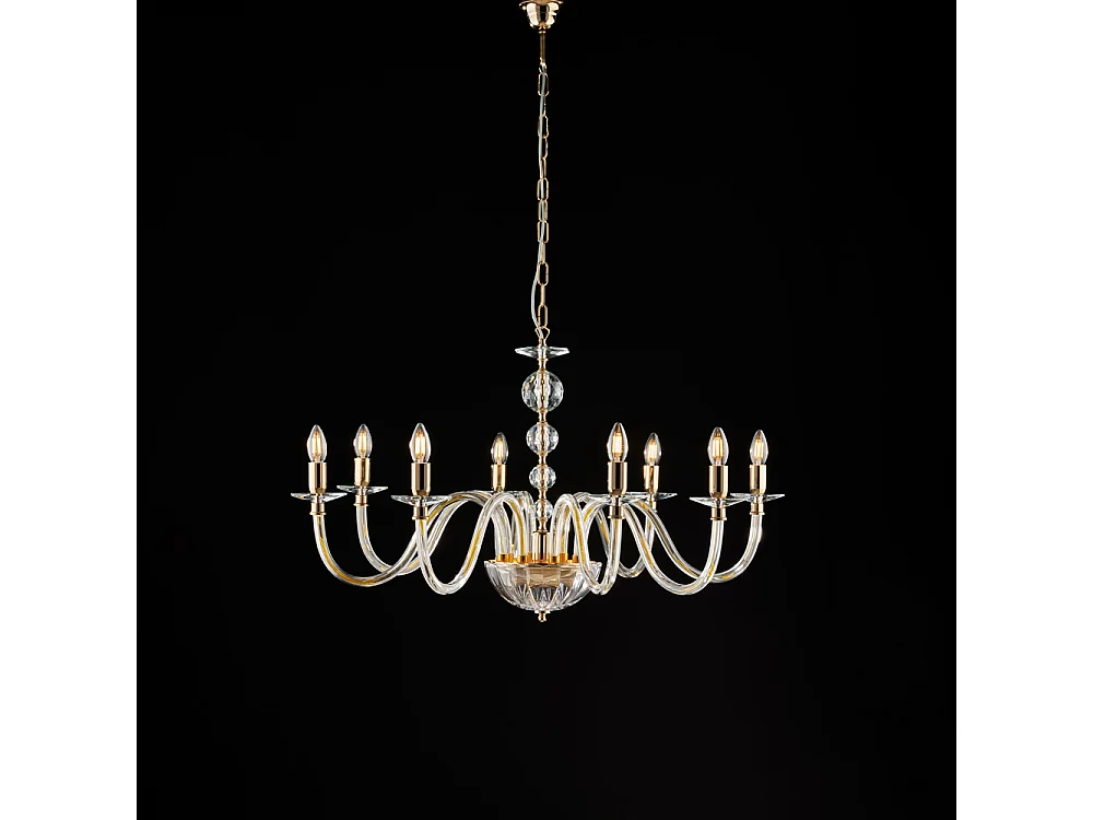 Lustre Ruben Gold com vidro transparente e strass 8 luzes 116 Ø96 BL267-8-OR