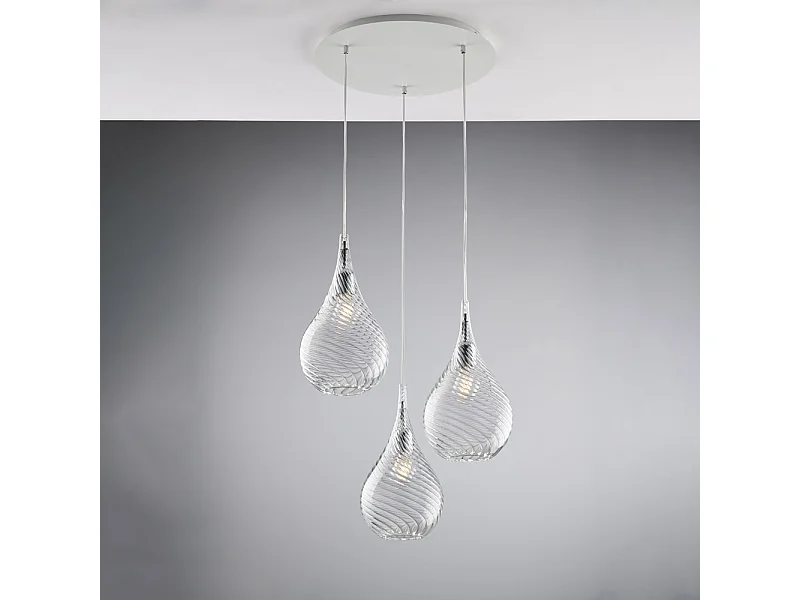 Pluvia - IJzeren ophanging met transparant pyrex glas 3 lichts 141 - Ø50 - BL264-S3-TR