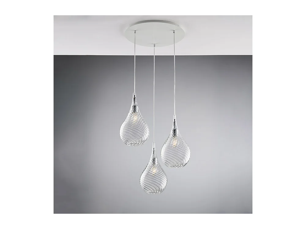 Pluvia Suspension en fer et verre pyrex transparent 3 lumières 141 d.50 BL264-S3-TR