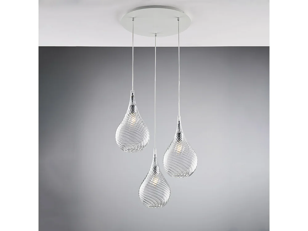 Pluvia Suspension en fer et verre pyrex transparent 3 lumières 141 d.50 BL264-S3-TR