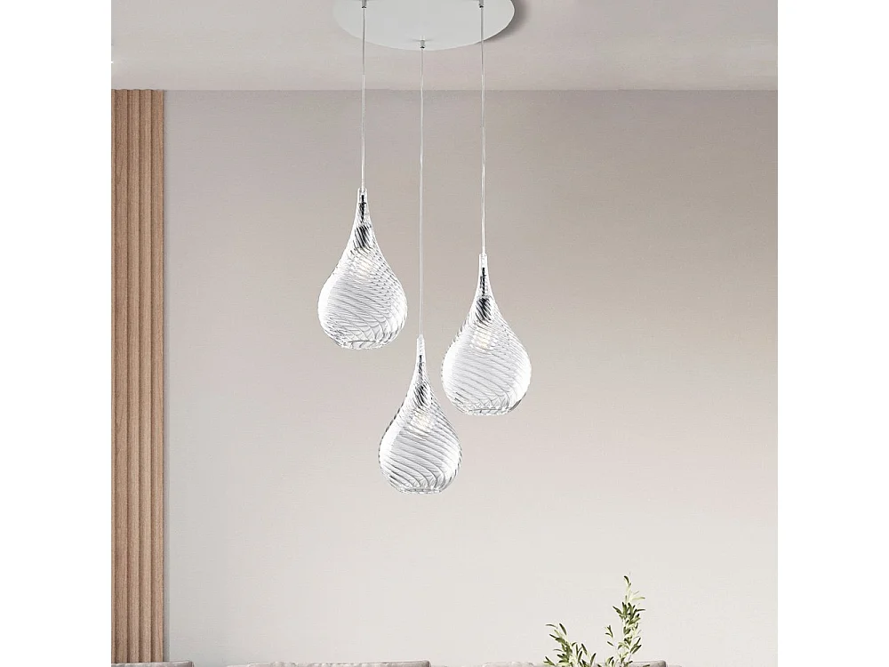 Pluvia Suspension en fer et verre pyrex transparent 3 lumières 141 d.50 BL264-S3-TR