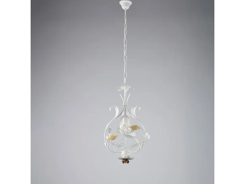 Cesto - Shabby wit gelakte ijzeren kroonluchter 1 lichts 112 - Ø33 - BL274-1-BCO