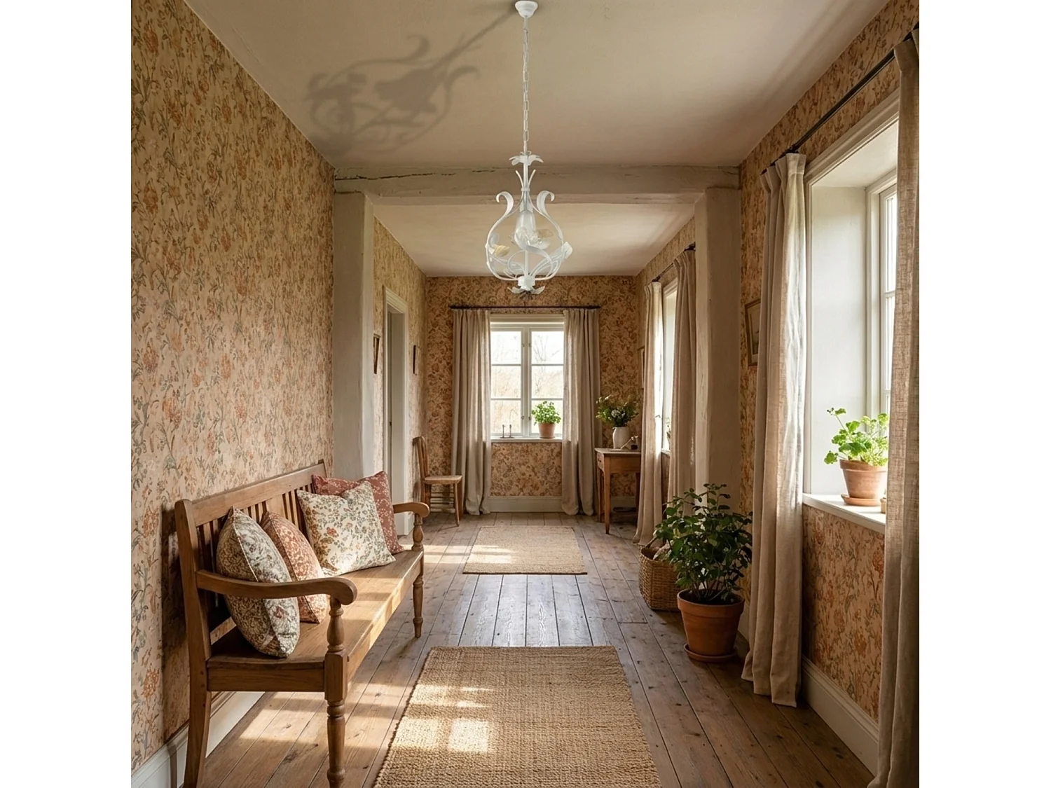 Bonetti Illumina -  Cesto - Shabby-Kronleuchter aus weiß lackiertem Eisen 1 Licht 112 - Ø33 - BL274-1-BCO