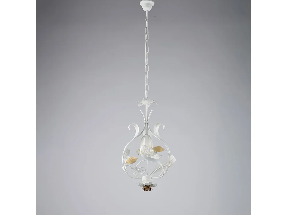 Lustre de ferro lacado branco gasto, cesto 1 luz 112 Ø33 BL274-1-BCO