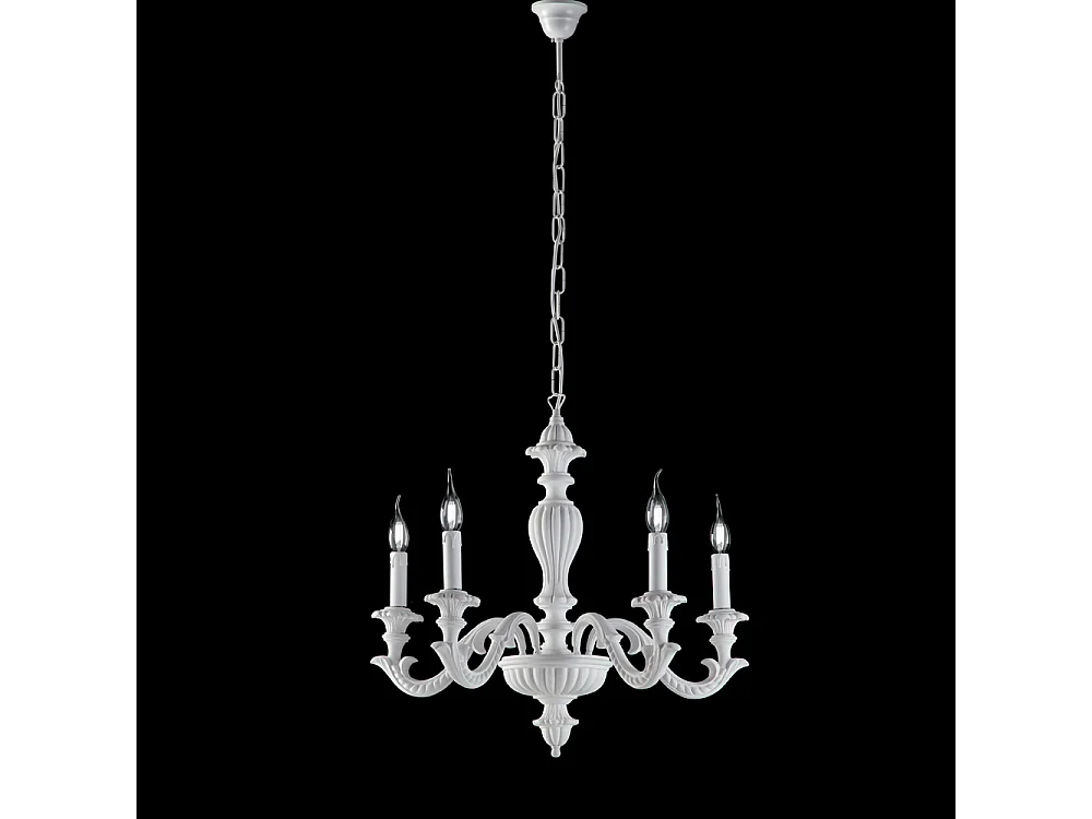 Lampadario Shabby Chic Leonardo Legno Bianco 5 Luci E14