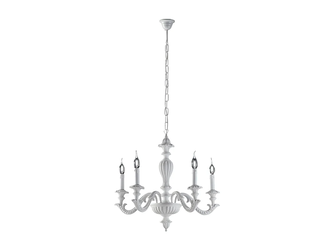 Leonardo - Lustre de madeira branco gasto 5 luzes 117 - Ø53 - BL180-5-BCO