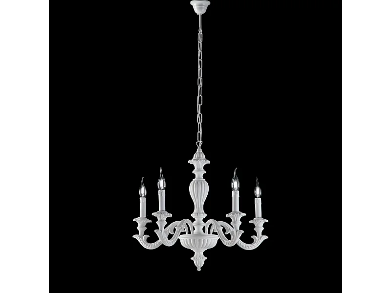 Leonardo - Schäbiger weißer Holzkronleuchter 5 Lichter 117 - Ø53 - BL180-5-BCO