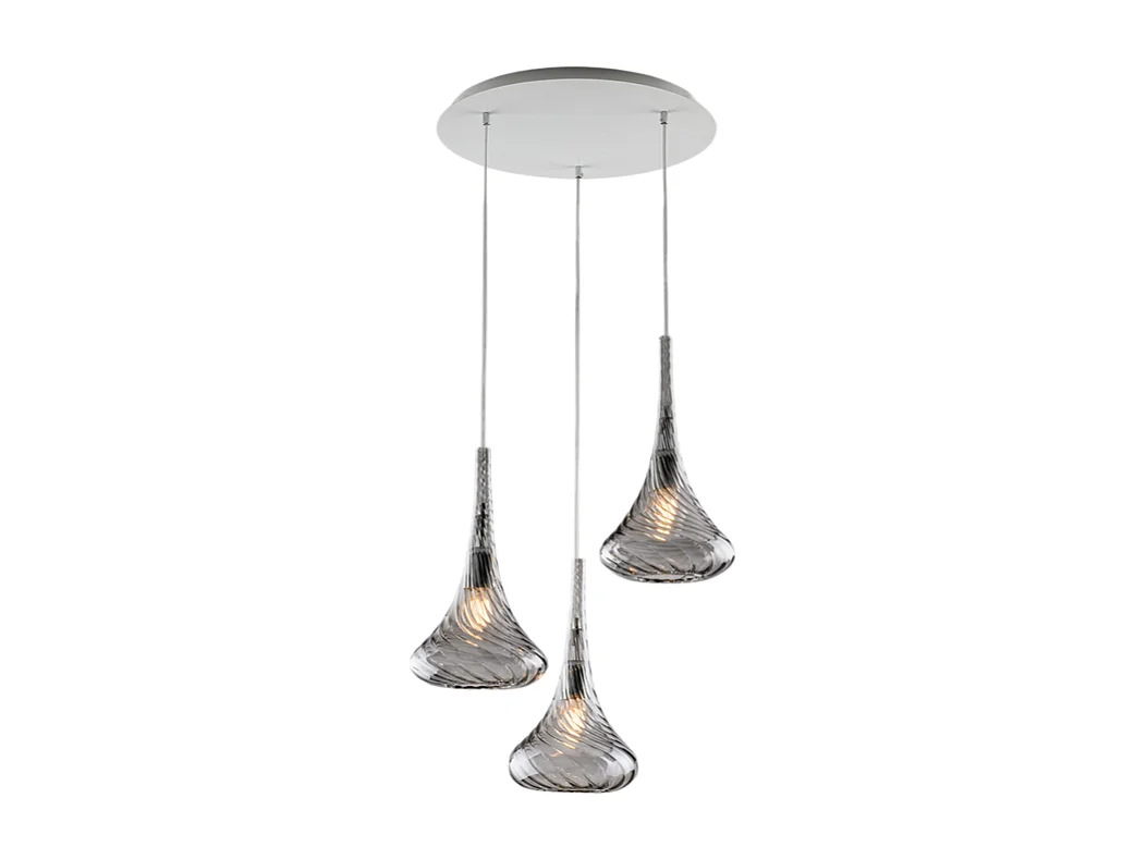 Nemesi Suspension en fer et verre pyrex gris 3 lumières 141 d.50 BL280-S3-GR