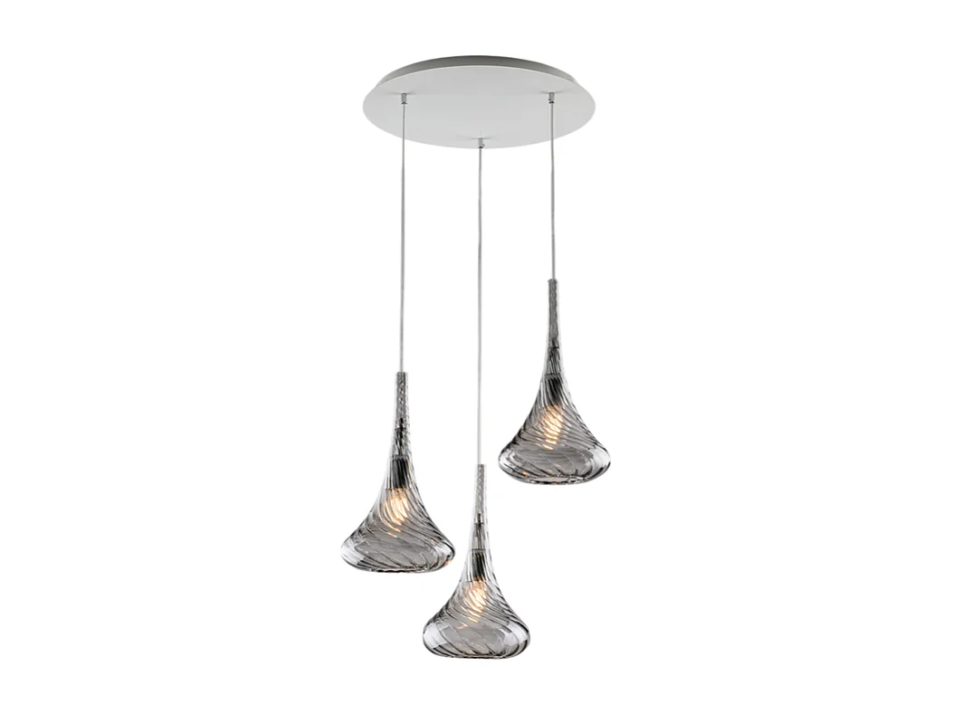 Nemesi Suspension en fer et verre pyrex gris 3 lumières 141 d.50 BL280-S3-GR