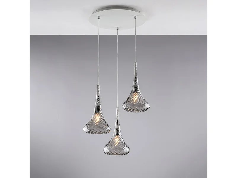 Nemesi - IJzeren ophanging met pyrex grijs glas 3 lichts 141 - Ø50 - BL280-S3-GR