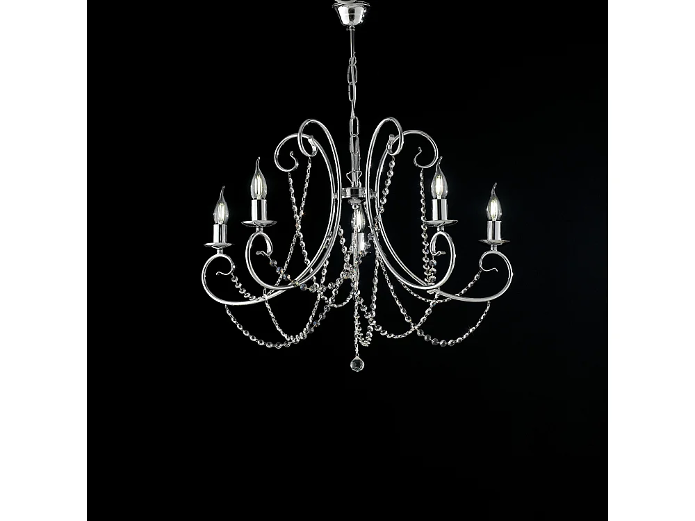 Lampadario Shabby Chic Magda Metallo E Cristallo Cromo E Cristallo 5 Luci E14