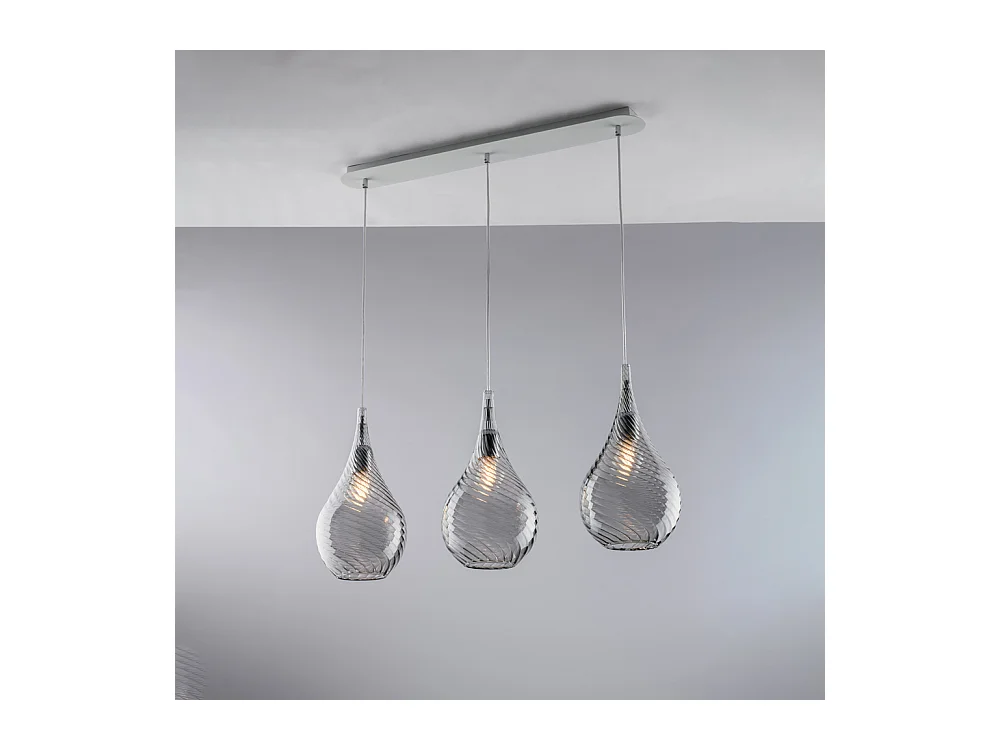 Pluvia – Eisenschiene mit Pyrex-Grauglas, 3 Lichter, L. 75 x 10 – BL264-BIN3-GR