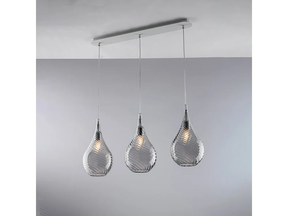 Pluvia Rail en fer avec verre gris pyrex 3 lumières L.75 X 10 BL264-BIN3-GR