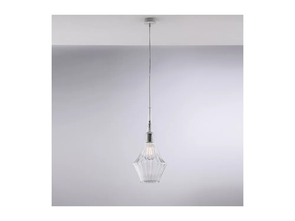Zeus Sospensione in ferro con vetro trasparente pyrex 1 luce 150 Ø20 BL270-S1-TR