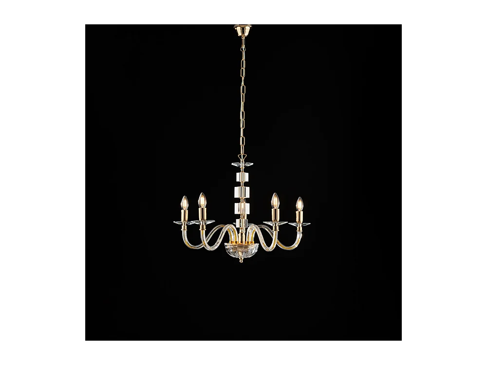 Franz Lustre doré verre transparent et strass 5 lumières 110 d.60 BL275-5-OR