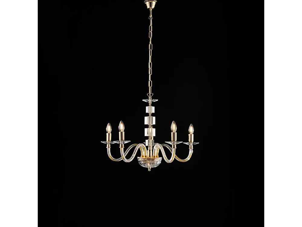 Franz Lustre doré verre transparent et strass 5 lumières 110 d.60 BL275-5-OR
