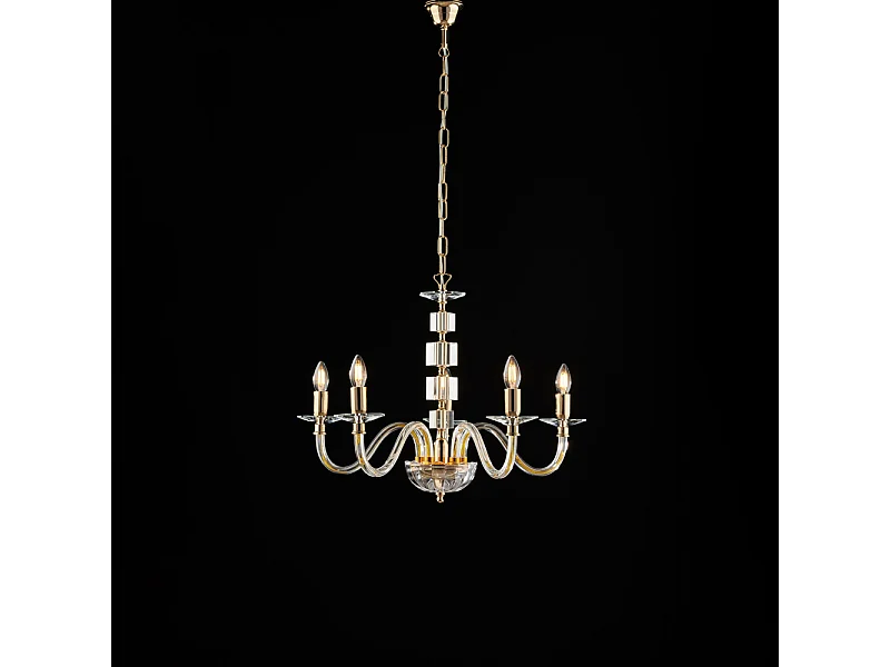 Franz Lustre doré verre transparent et strass 5 lumières 110 d.60 BL275-5-OR