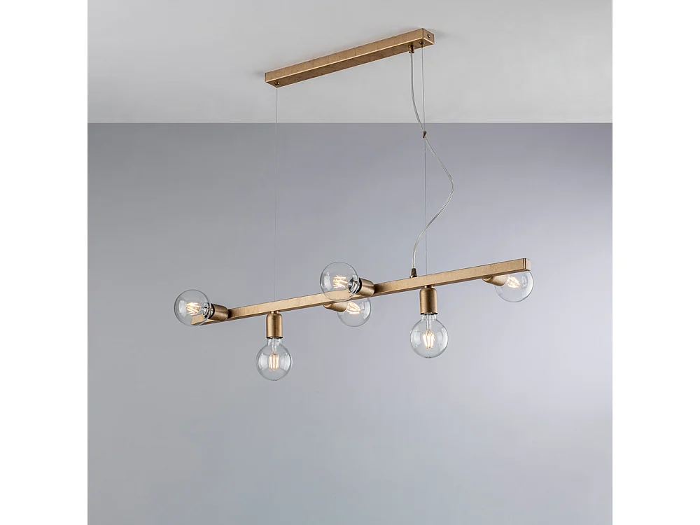 Bonetti Illumina -  Fabian – Pendelleuchte aus schwarz und gold lackiertem Eisen, 6 Lichter, L. 101 x 16 – BL293-6-OR