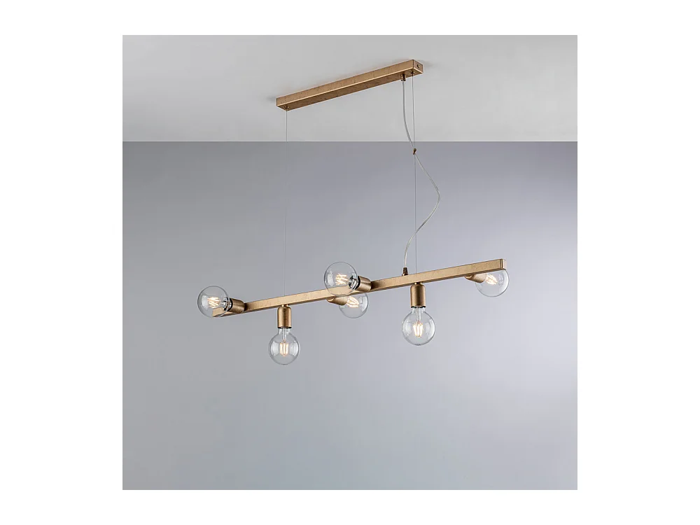 Bonetti Illumina -  Fabian – Pendelleuchte aus schwarz und gold lackiertem Eisen, 6 Lichter, L. 101 x 16 – BL293-6-OR