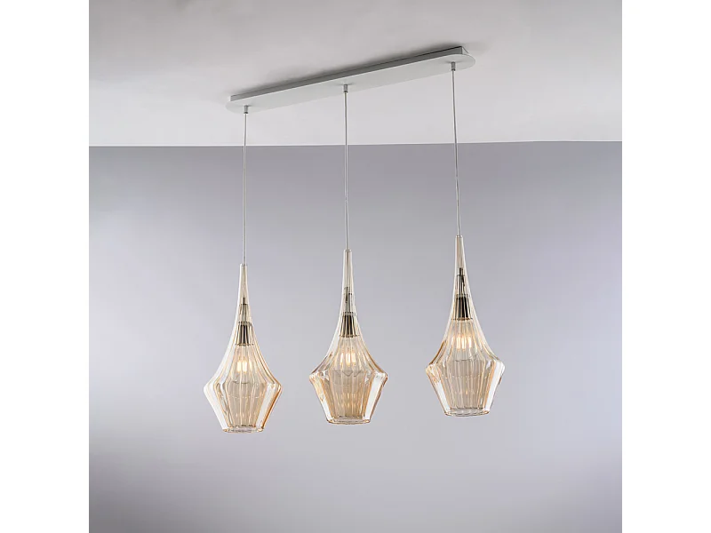 Zeus Rail en fer avec verre pyrex ambré 3 lumières L.75 X 10 BL270-BIN3-AM