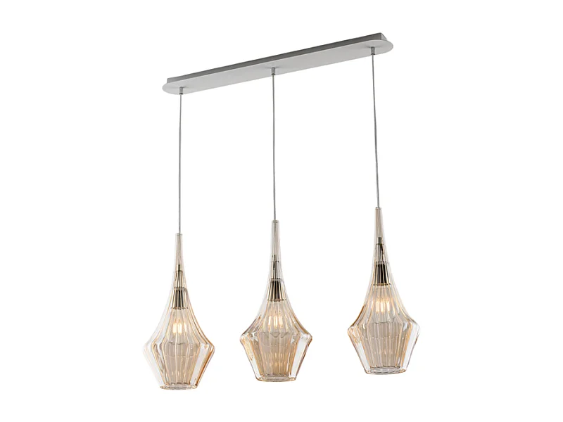 Zeus Rail en fer avec verre pyrex ambré 3 lumières L.75 X 10 BL270-BIN3-AM