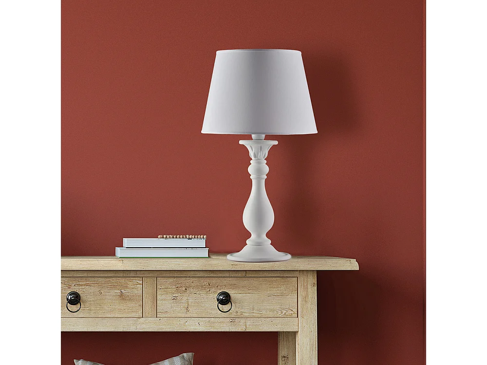 Lucca Lampe Shabby en bois blanc 1 lumière avec abat-jour dm.35 H.60 d.35 BL271-LM-BCO