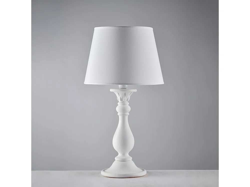 Lucca Lampe Shabby en bois blanc 1 lumière avec abat-jour dm.35 H.60 d.35 BL271-LM-BCO