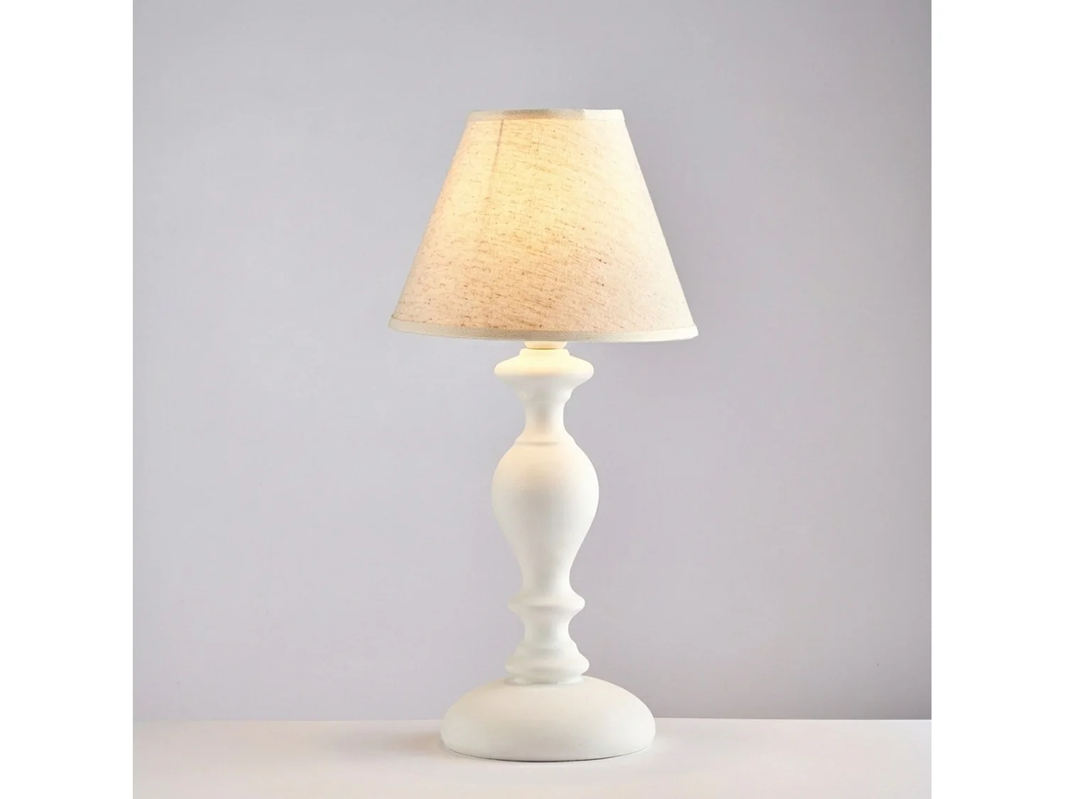 Cascina Lumetto in legno bianco shabby 1 luce con paralume dm.20 H.40 Ø20 BL265-LT-BCO