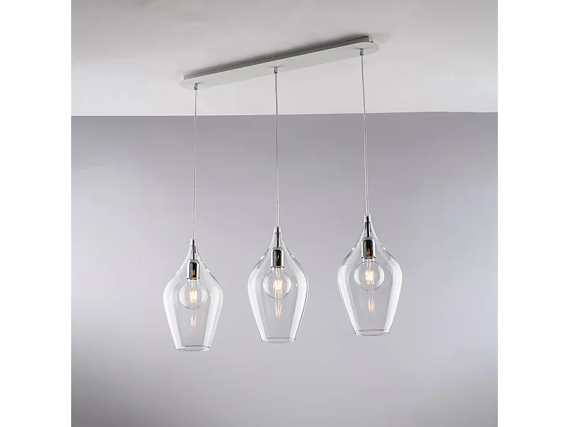 Ares - IJzeren rail met transparant pyrex glas 3 lichts L.75 X 10 - BL273-BIN3-TR