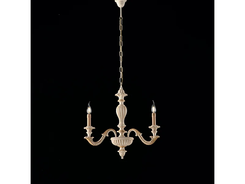 Bonetti Illumina -  Leonardo - Kronleuchter aus Elfenbeinholz und Blattgold 3 Lichter 117 - Ø43 - BL180-3-AV