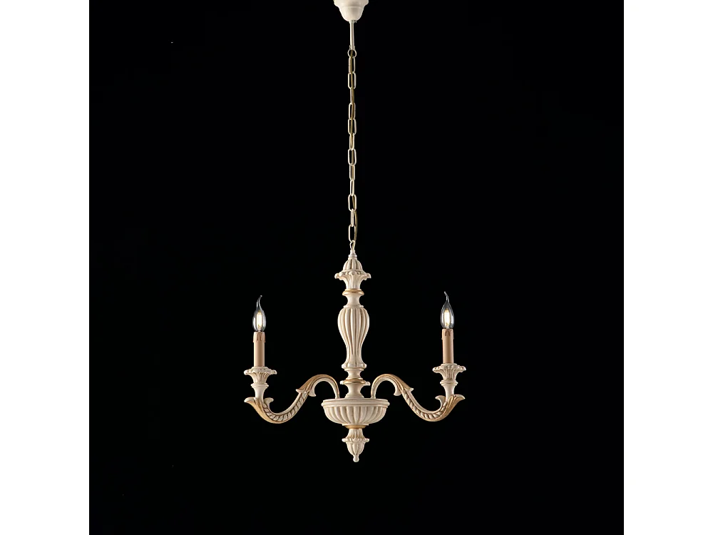 Leonardo - Lustre em madeira marfim e folha de ouro 3 luzes 117 - Ø43 - BL180-3-AV