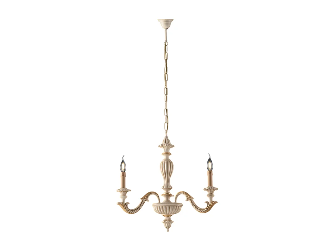 Żyrandol Leonardo z drewna w kolorze kości słoniowej i złotego liścia, 3 światła, 117 Ø43 BL180-3-AV