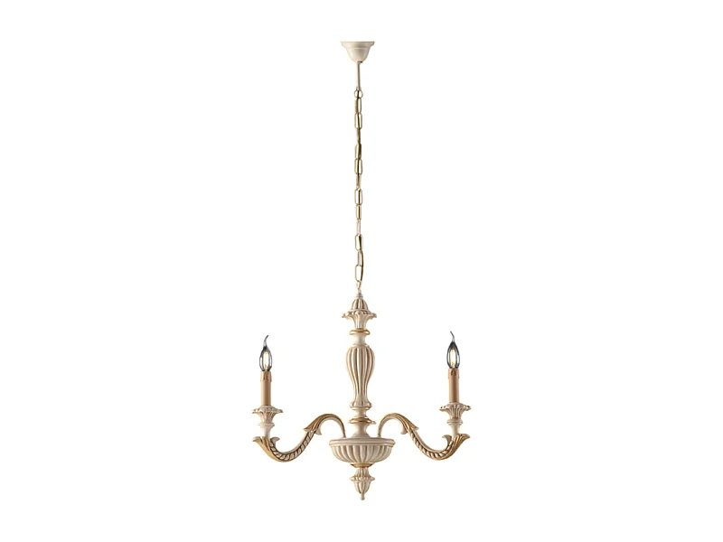 Bonetti Illumina -  Leonardo - Kronleuchter aus Elfenbeinholz und Blattgold 3 Lichter 117 - Ø43 - BL180-3-AV