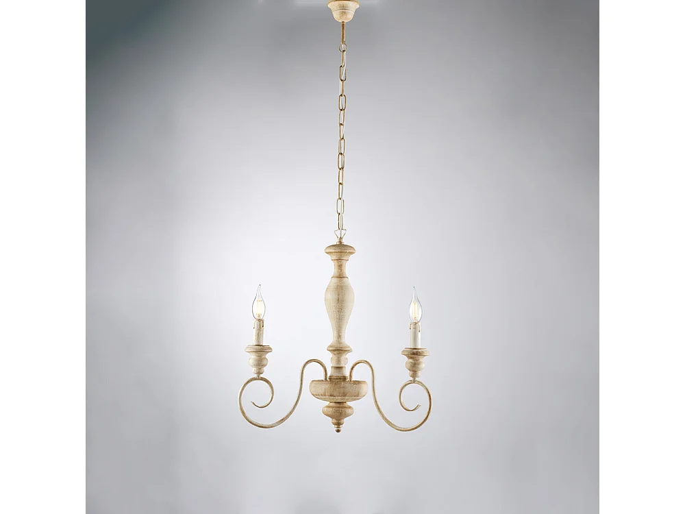 Cascina Lustre en bois et fer blanc et tourterelle 3 lumières 113 d.44 BL265-3-BT