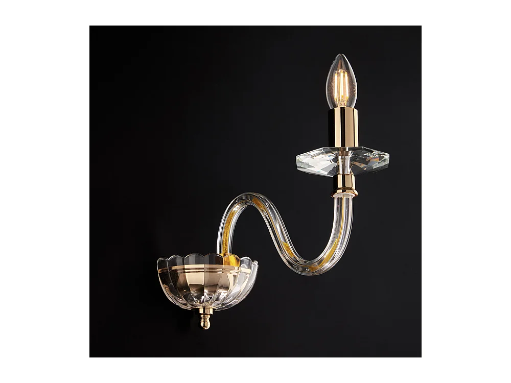 Bonetti Illumina -  Ruben - Wandleuchte aus goldenem Eisen mit transparentem Glas 1 Licht .13 - P.30 - BL267-AP1-OR