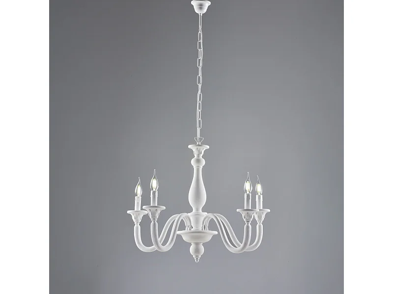 Lucca Shabby biały drewniany żyrandol 5 świateł 116 Ø62 BL271-5-BCO