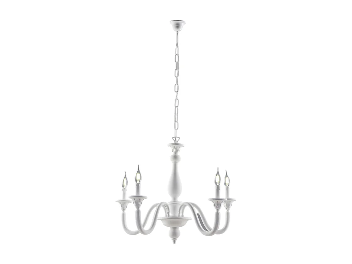 Lucca Lustre Shabby en bois blanc 5 lumières 116 d.62 BL271-5-BCO