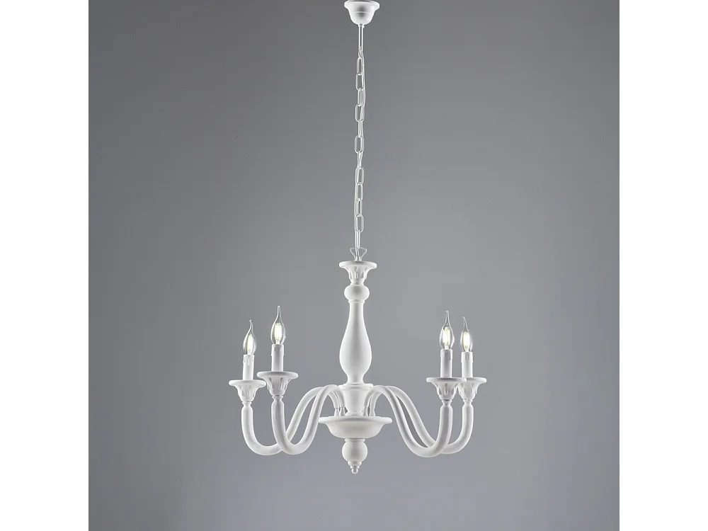 Lucca Lustre Shabby en bois blanc 5 lumières 116 d.62 BL271-5-BCO