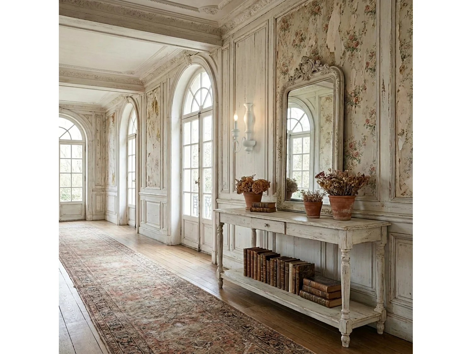 Cascina Applique en bois et fer laqué blanc shabby 1 lumière .13 P.21 BL265-AP1-BCO