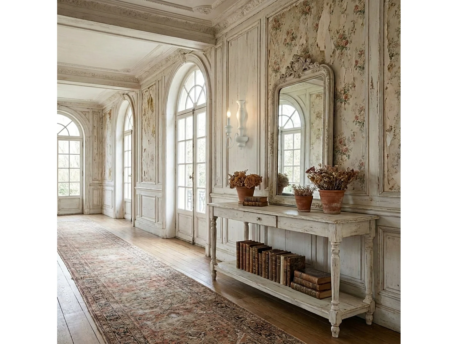 Cascina Applique en bois et fer laqué blanc shabby 1 lumière .13 P.21 BL265-AP1-BCO